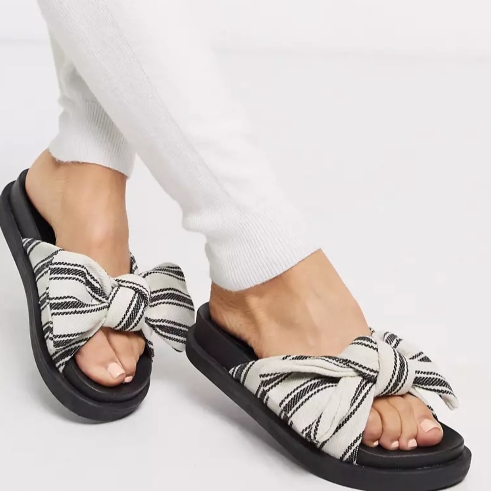 Pinstripe Bow Tie Sandals
